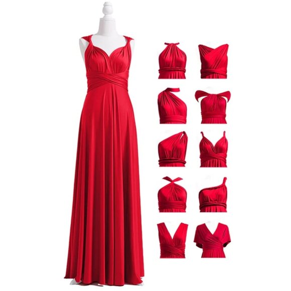 Multiway Transformer Wrap Dress Bridesmaid Elastic Waist Convertible Maxi Gown M - Picture 5 of 9